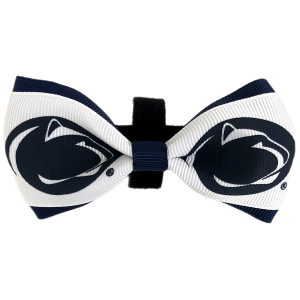 navy and white ribbons pet bow with Penn State Athletic Logos